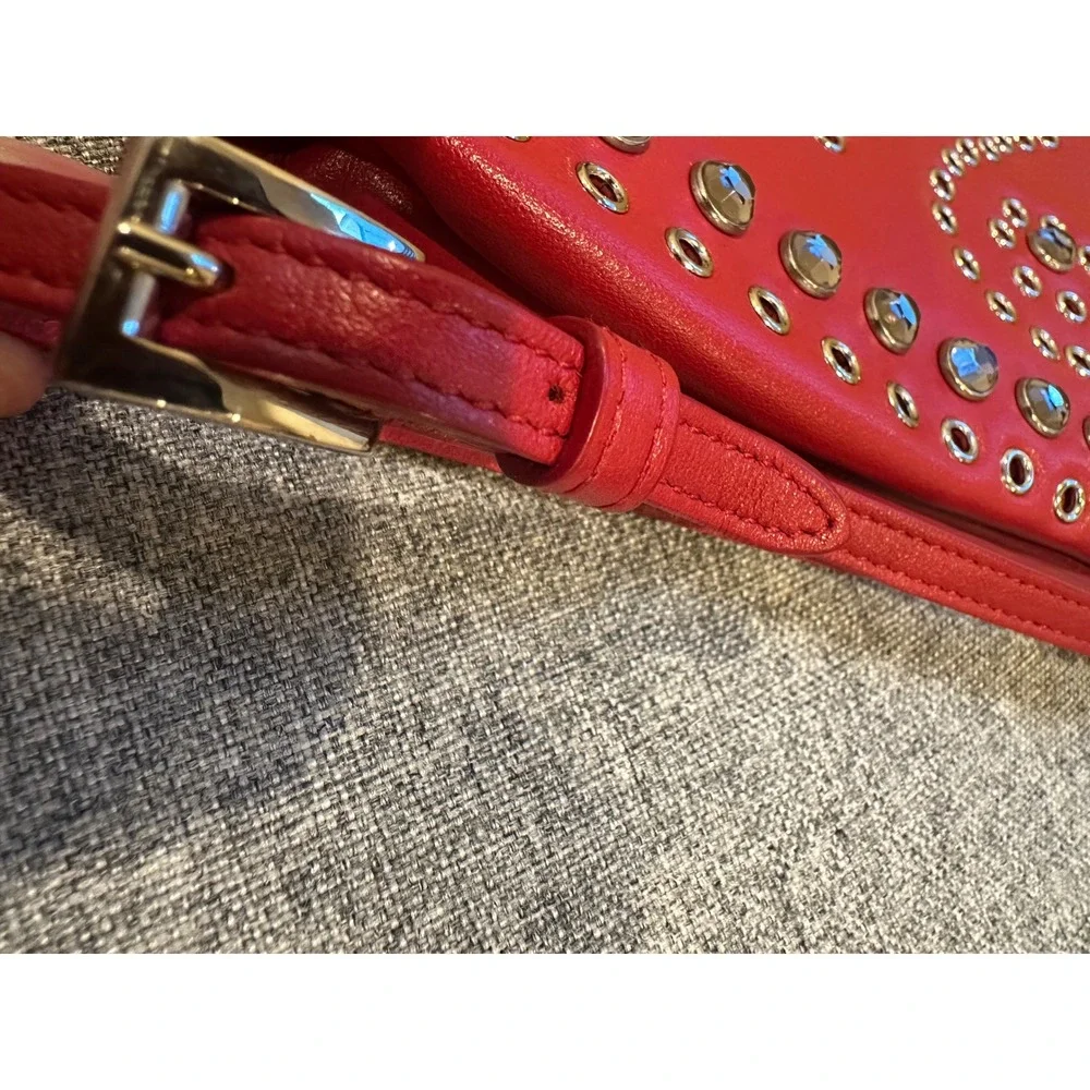 Prada Soft Calf Borch Red Leather Studded Crystal Clutch Bag 1N1825 Fuoco